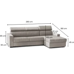 Divano letto compatto tortora 280x95cm - Allevatore