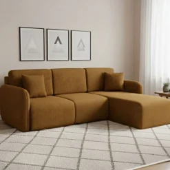 Divano Letto con Penisola Arancione Contenitore Reversibile 245x185 cm, Reclinabile - Ranco