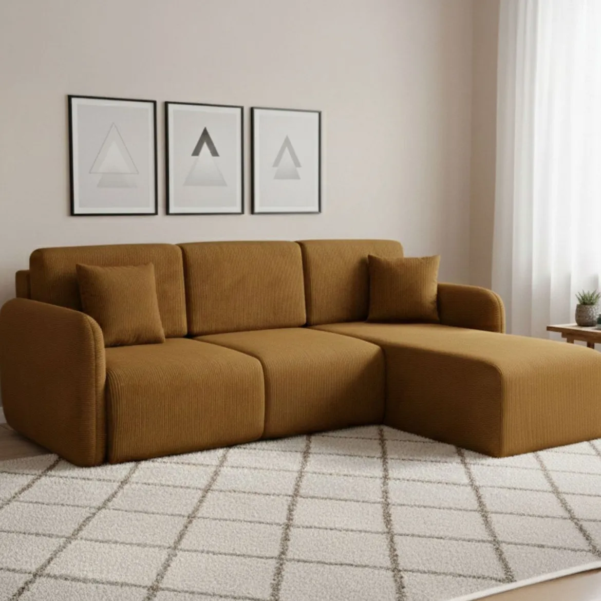 Divano Letto con Penisola Arancione Contenitore Reversibile 245x185 cm, Reclinabile - Ranco