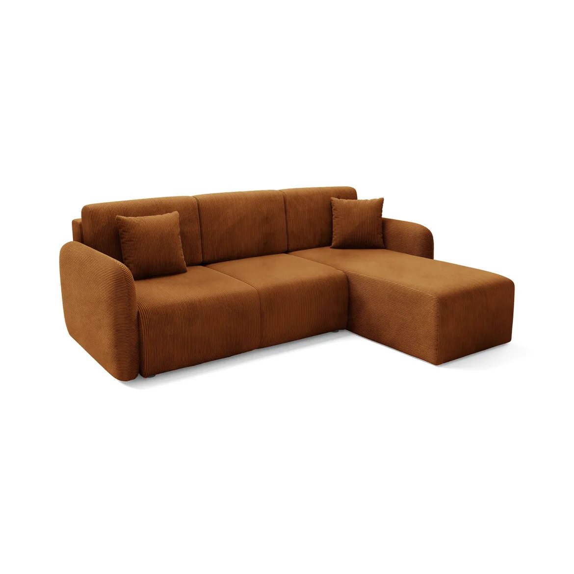 Divano Letto con Penisola Arancione Contenitore Reversibile 245x185 cm, Reclinabile - Ranco