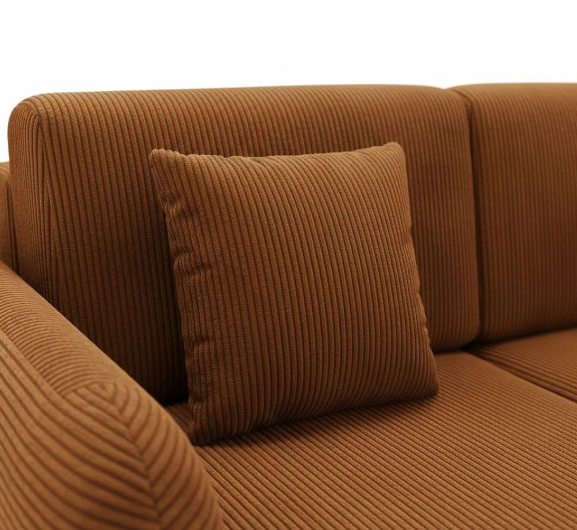 Divano Letto con Penisola Arancione Contenitore Reversibile 245x185 cm, Reclinabile - Ranco
