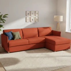 Divano Letto con Penisola Arancione Sfoderabile Contenitore 260x160 cm, Idrorepellente Multiposizione Trasformabile in Letto Made in Italy - Scordia