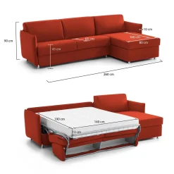Divano Letto con Penisola Arancione Sfoderabile Contenitore 260x160 cm, Idrorepellente Multiposizione Trasformabile in Letto Made in Italy - Sumirago