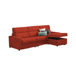Divano Letto con Penisola Arancione Sfoderabile Contenitore 280x160 cm, Idrorepellente Multiposizione Trasformabile in Letto Made in Italy - Pusiano