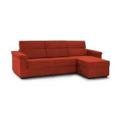 Divano Letto con Penisola Arancione Sfoderabile Contenitore 285x160 cm, Idrorepellente Trasformabile in Letto Made in Italy - Ganzaria
