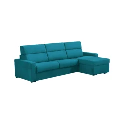 Divano Letto con Penisola Azzurro Sfoderabile Contenitore 280x160 cm, Idrorepellente Multiposizione Trasformabile in Letto Made in Italy - Celleno
