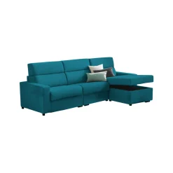 Divano Letto con Penisola Azzurro Sfoderabile Contenitore 280x160 cm, Idrorepellente Multiposizione Trasformabile in Letto Made in Italy - Celleno