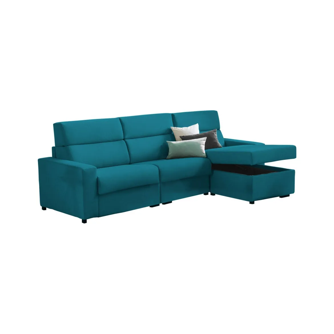 Divano Letto con Penisola Azzurro Sfoderabile Contenitore 280x160 cm, Idrorepellente Multiposizione Trasformabile in Letto Made in Italy - Celleno