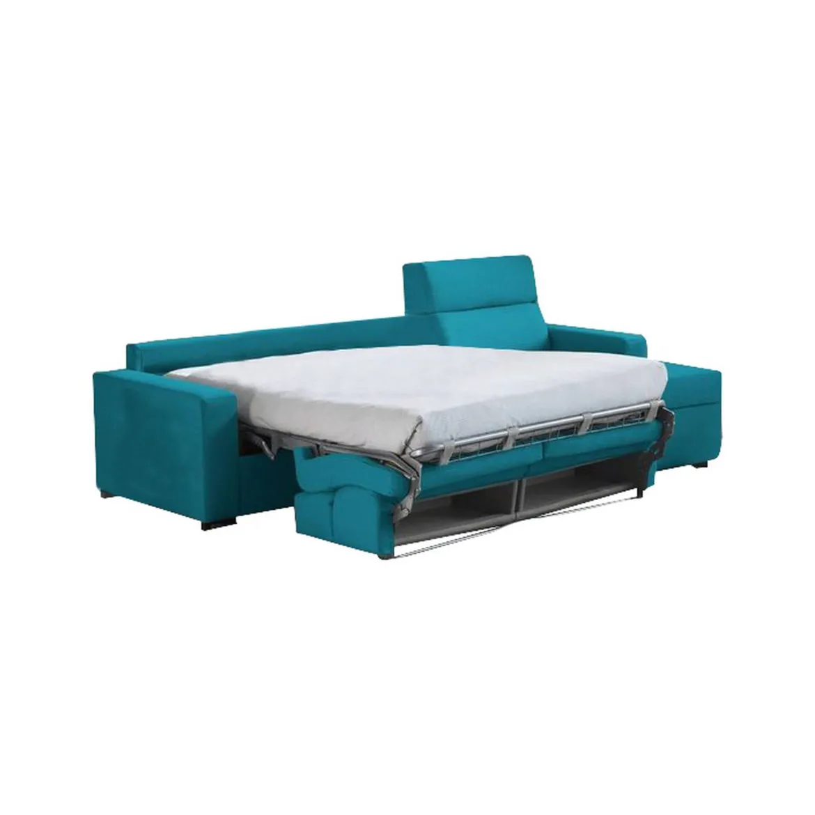 Divano Letto con Penisola Azzurro Sfoderabile Contenitore 280x160 cm, Idrorepellente Multiposizione Trasformabile in Letto Made in Italy - Celleno