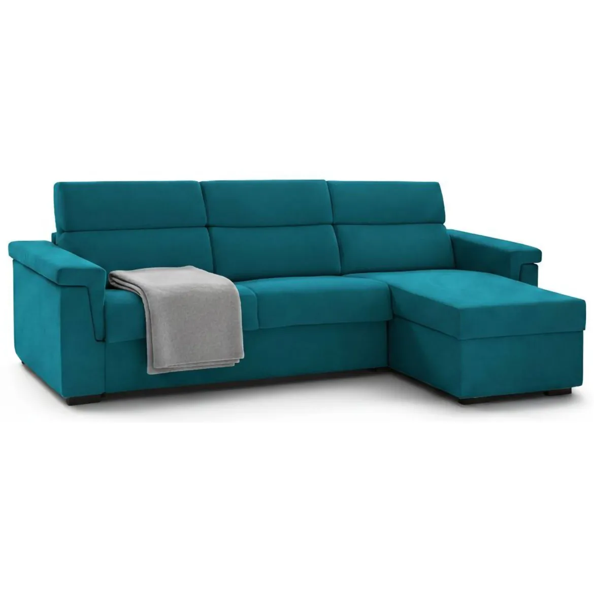 Divano Letto con Penisola Azzurro Sfoderabile Contenitore 285x160 cm, Idrorepellente Multiposizione Trasformabile in Letto Made in Italy - Priverno