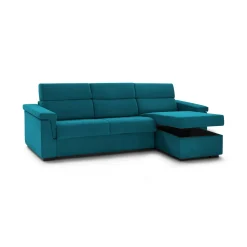 Divano Letto con Penisola Azzurro Sfoderabile Contenitore 285x160 cm, Idrorepellente Multiposizione Trasformabile in Letto Made in Italy - Priverno