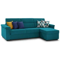 Divano Letto con Penisola Azzurro Sfoderabile Contenitore 285x160 cm, Idrorepellente Multiposizione Trasformabile in Letto Made in Italy - Priverno