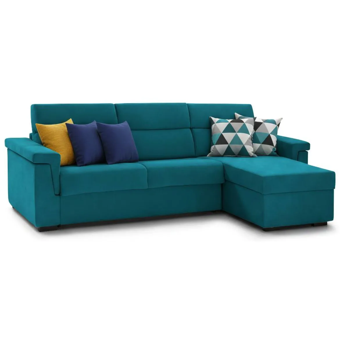 Divano Letto con Penisola Azzurro Sfoderabile Contenitore 285x160 cm, Idrorepellente Multiposizione Trasformabile in Letto Made in Italy - Priverno