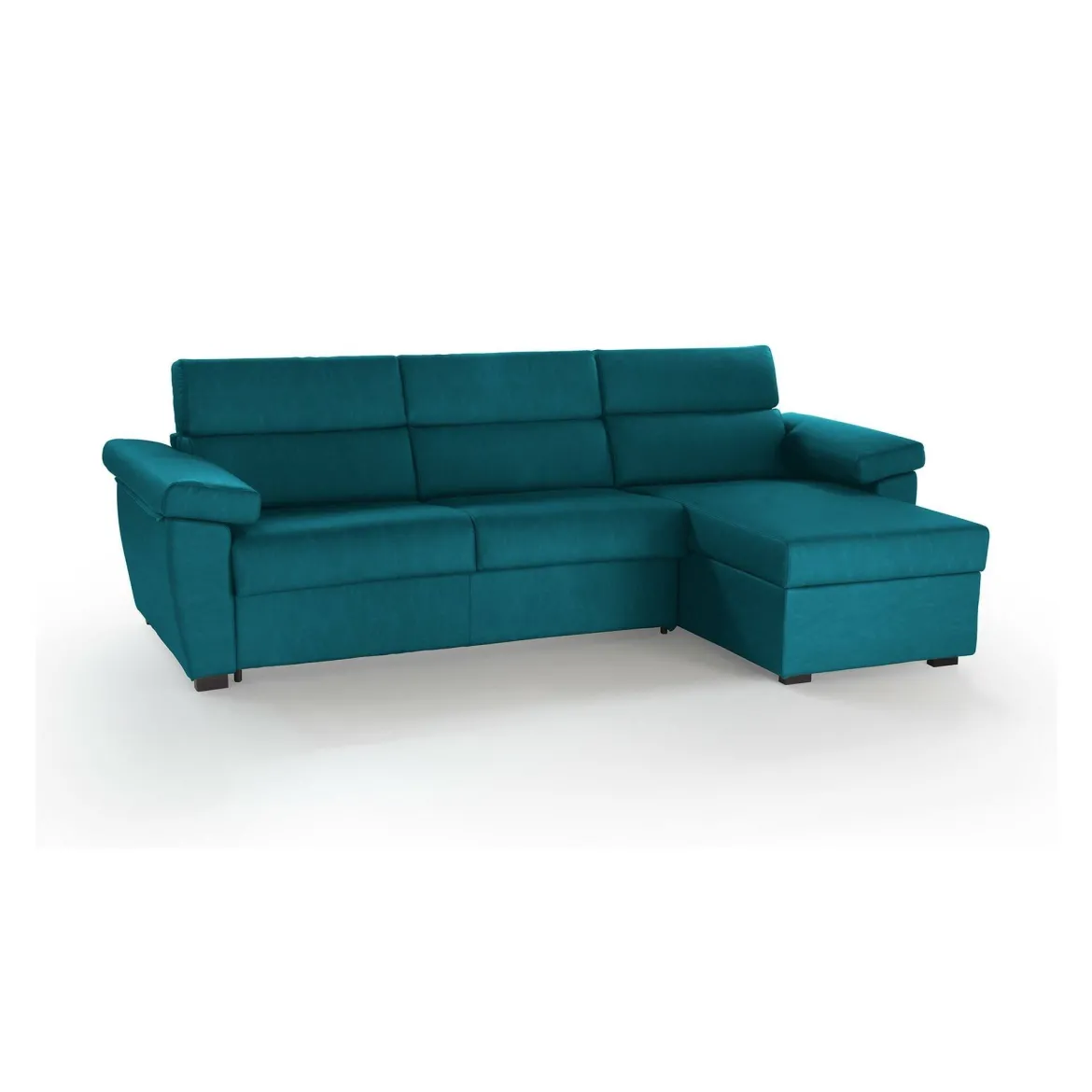 Divano Letto con Penisola Azzurro Sfoderabile Contenitore 285x160 cm, Idrorepellente Trasformabile in Letto Rete Elettrosaldata Made in Italy - Esca