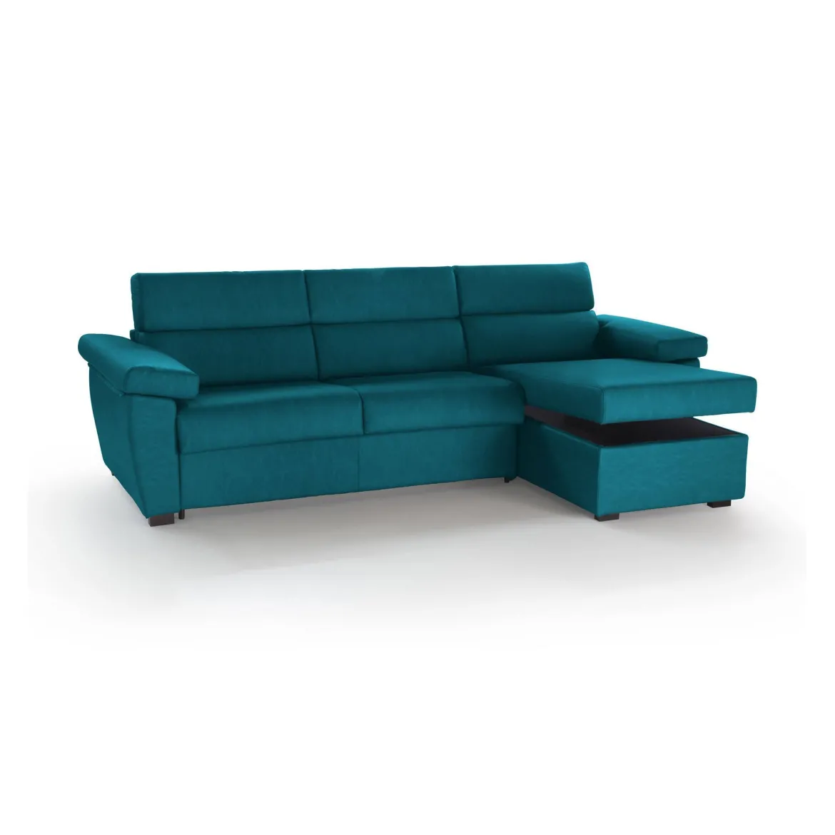 Divano Letto con Penisola Azzurro Sfoderabile Contenitore 285x160 cm, Idrorepellente Trasformabile in Letto Rete Elettrosaldata Made in Italy - Esca