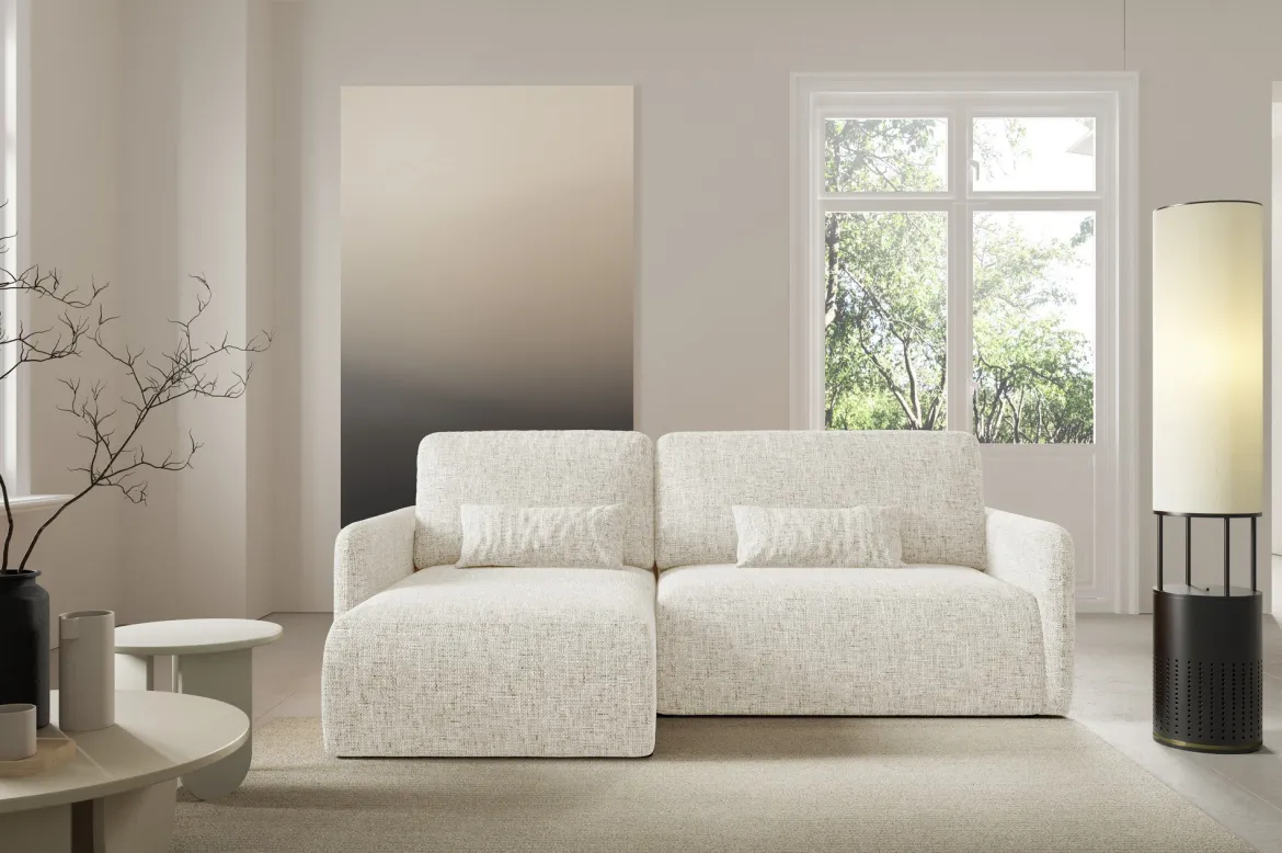 Divano Letto con Penisola Beige Chiaro Contenitore Reclinabile 207x148 cm, Reversibile - Pagno