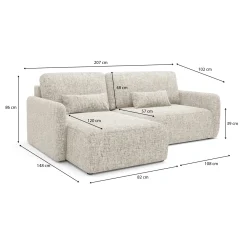 Divano Letto con Penisola Beige Contenitore Reclinabile 229x148 cm, Cuscini Sfoderabili - Rezzo