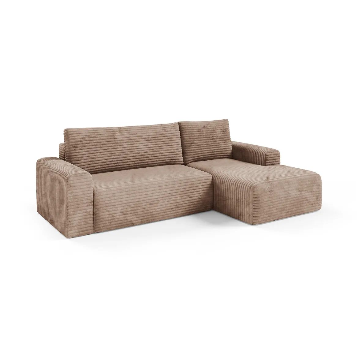 Divano Letto con Penisola Beige Contenitore Reversibile 253x153 cm, Reclinabile - Paullo