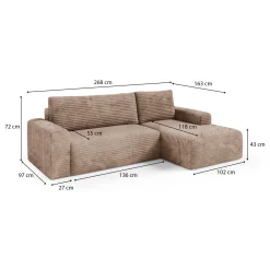 Divano Letto con Penisola Beige Contenitore Reversibile 253x153 cm, Reclinabile - Paullo