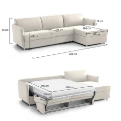 Divano Letto con Penisola Beige Sfoderabile Contenitore 260x160 cm, Idrorepellente Trasformabile in Letto Made in Italy - Sumirago