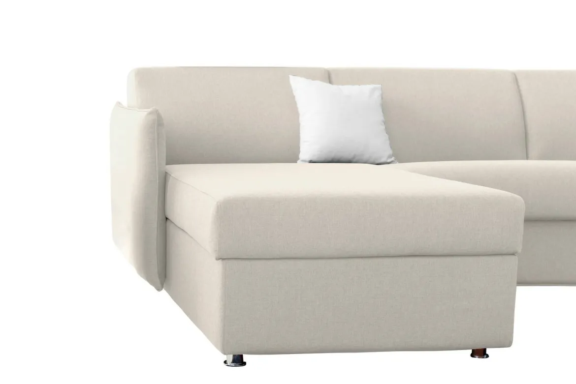 Divano Letto con Penisola Beige Sfoderabile Contenitore 260x160 cm, Idrorepellente Trasformabile in Letto Made in Italy - Sumirago