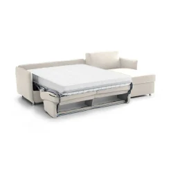 Divano Letto con Penisola Beige Sfoderabile Contenitore 260x160 cm, Idrorepellente Trasformabile in Letto Made in Italy - Sumirago