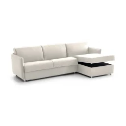 Divano Letto con Penisola Beige Sfoderabile Contenitore 260x160 cm, Idrorepellente Trasformabile in Letto Made in Italy - Sumirago