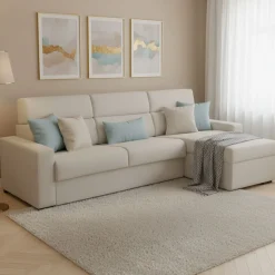Divano Letto con Penisola Beige Sfoderabile Contenitore 280x160 cm, Idrorepellente Multiposizione Trasformabile in Letto Made in Italy - Celleno