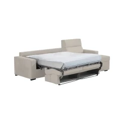 Divano Letto con Penisola Beige Sfoderabile Contenitore 280x160 cm, Idrorepellente Multiposizione Trasformabile in Letto Made in Italy - Pusiano
