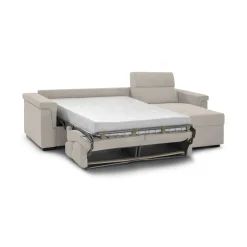Divano Letto con Penisola Beige Sfoderabile Contenitore 285x160 cm, Idrorepellente Multiposizione Trasformabile in Letto Made in Italy - Ganzaria