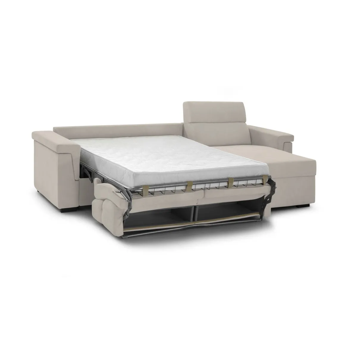 Divano Letto con Penisola Beige Sfoderabile Contenitore 285x160 cm, Idrorepellente Multiposizione Trasformabile in Letto Made in Italy - Ganzaria