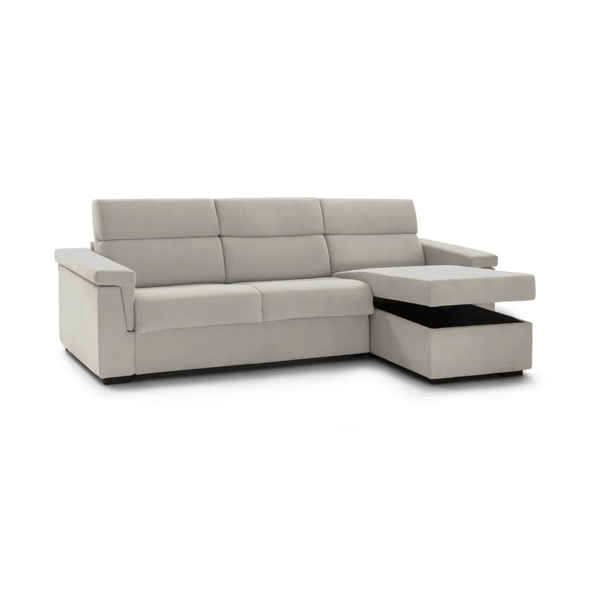Divano Letto con Penisola Beige Sfoderabile Contenitore 285x160 cm, Idrorepellente Multiposizione Trasformabile in Letto Made in Italy - Ganzaria
