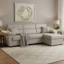 Divano Letto con Penisola Beige Sfoderabile Contenitore 285x160 cm, Idrorepellente Multiposizione Trasformabile in Letto Made in Italy - Tolle