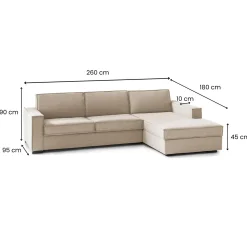 Divano letto con penisola beige 280x95cm - Allevatore