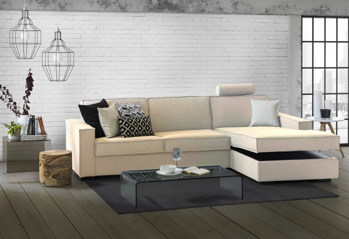 Divano letto con penisola beige 280x95cm - Allevatore