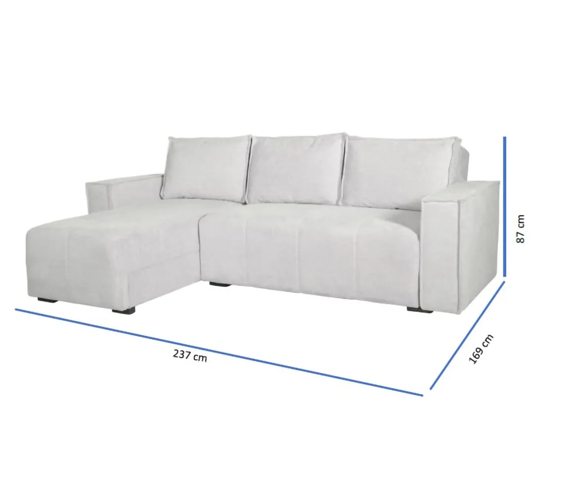 Divano Letto con Penisola Bianco Contenitore 237x169 cm, Lavabile - Naturno