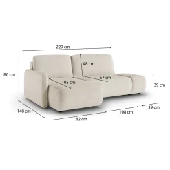 Divano Letto con Penisola Bianco Crema Contenitore Reclinabile 245x185 cm, Reversibile - Ranco