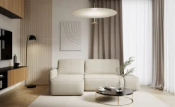 Divano Letto con Penisola Bianco Crema Contenitore Reclinabile 245x185 cm, Reversibile - Ranco