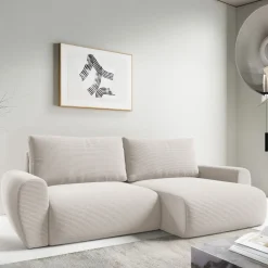 Divano Letto con Penisola Bianco Crema Contenitore Reclinabile 253x153 cm, Reversibile - Paullo