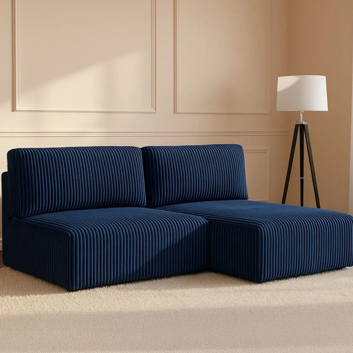 Divano Letto con Penisola blu Contenitore Cuscini Sfoderabili 210x149 cm, Reclinabile - Pergola