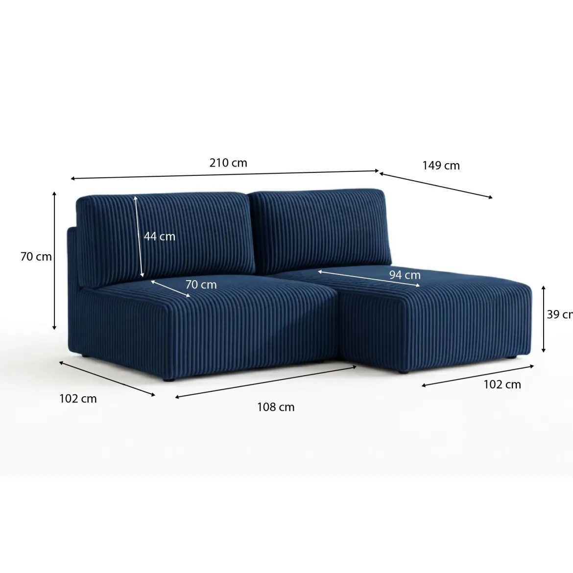 Divano Letto con Penisola blu Contenitore Cuscini Sfoderabili 210x149 cm, Reclinabile - Pergola