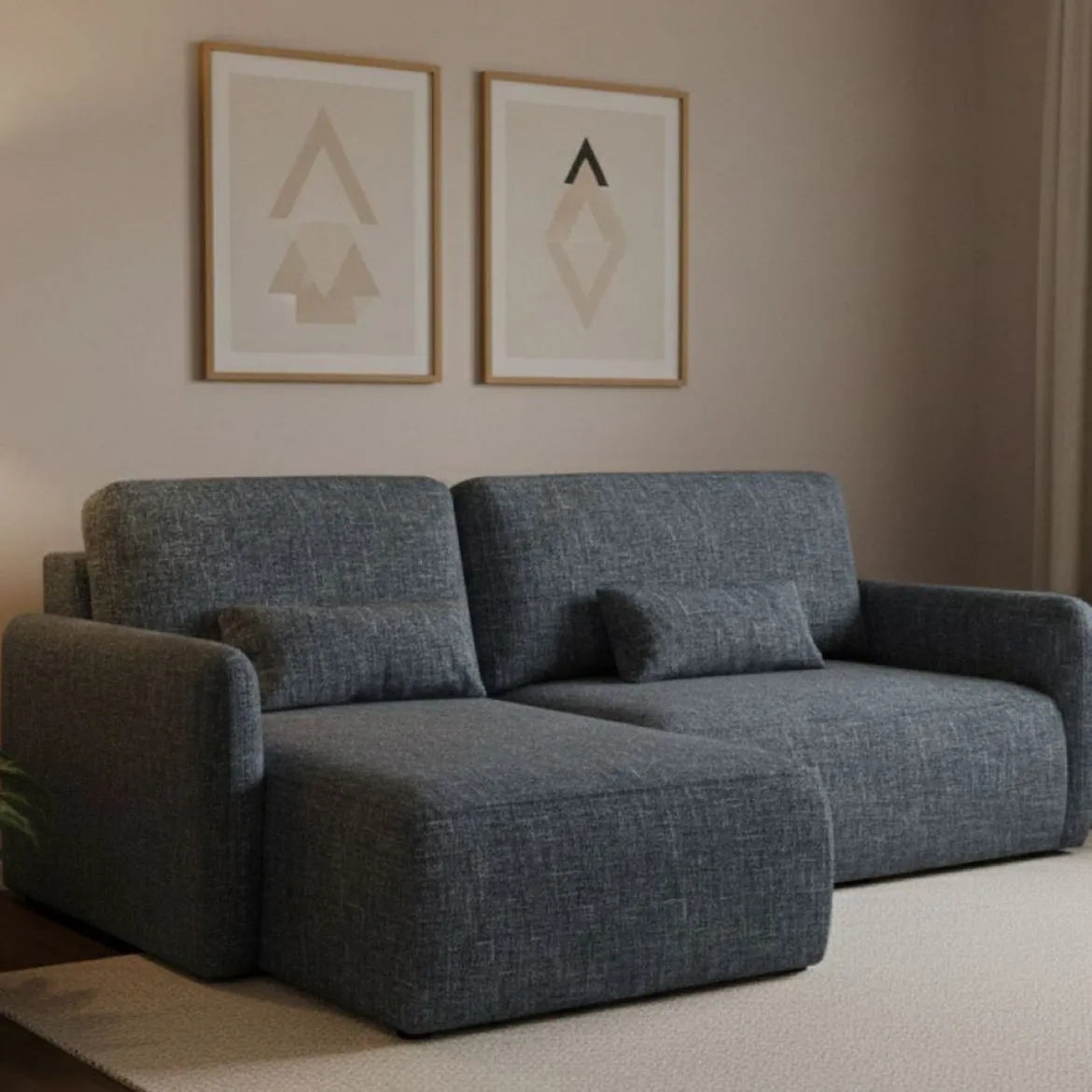 Divano Letto con Penisola blu Contenitore Reclinabile 229x148 cm, Cuscini Sfoderabili - Rezzo