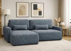 Divano Letto con Penisola blu Contenitore Reclinabile 229x148 cm, Cuscini Sfoderabili - Rezzo
