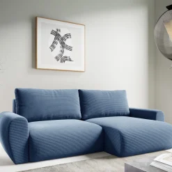 Divano Letto con Penisola blu Contenitore con Piedini 225x151 cm, Reclinabile - Aronix