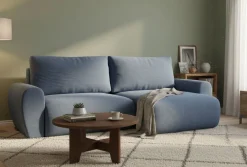 Divano Letto con Penisola blu Contenitore con Piedini 225x151 cm, Reclinabile - Aronix