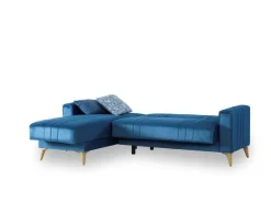 Divano Letto con Penisola blu Contenitore con Piedini 225x151 cm, Reclinabile - Aronix