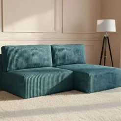 Divano Letto con Penisola blu Petrolio Contenitore Reclinabile 210x149 cm, Cuscini Sfoderabili - Pergola