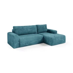 Divano Letto con Penisola blu Petrolio Contenitore Reclinabile 268x163 cm, Cuscini Sfoderabili - Folgarida