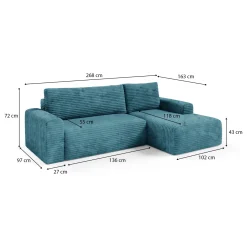 Divano Letto con Penisola blu Sfoderabile Contenitore 260x160 cm, Idrorepellente Multiposizione Made in Italy - Sumirago