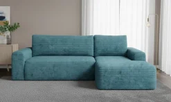 Divano Letto con Penisola blu Sfoderabile Contenitore 260x160 cm, Idrorepellente Multiposizione Made in Italy - Sumirago